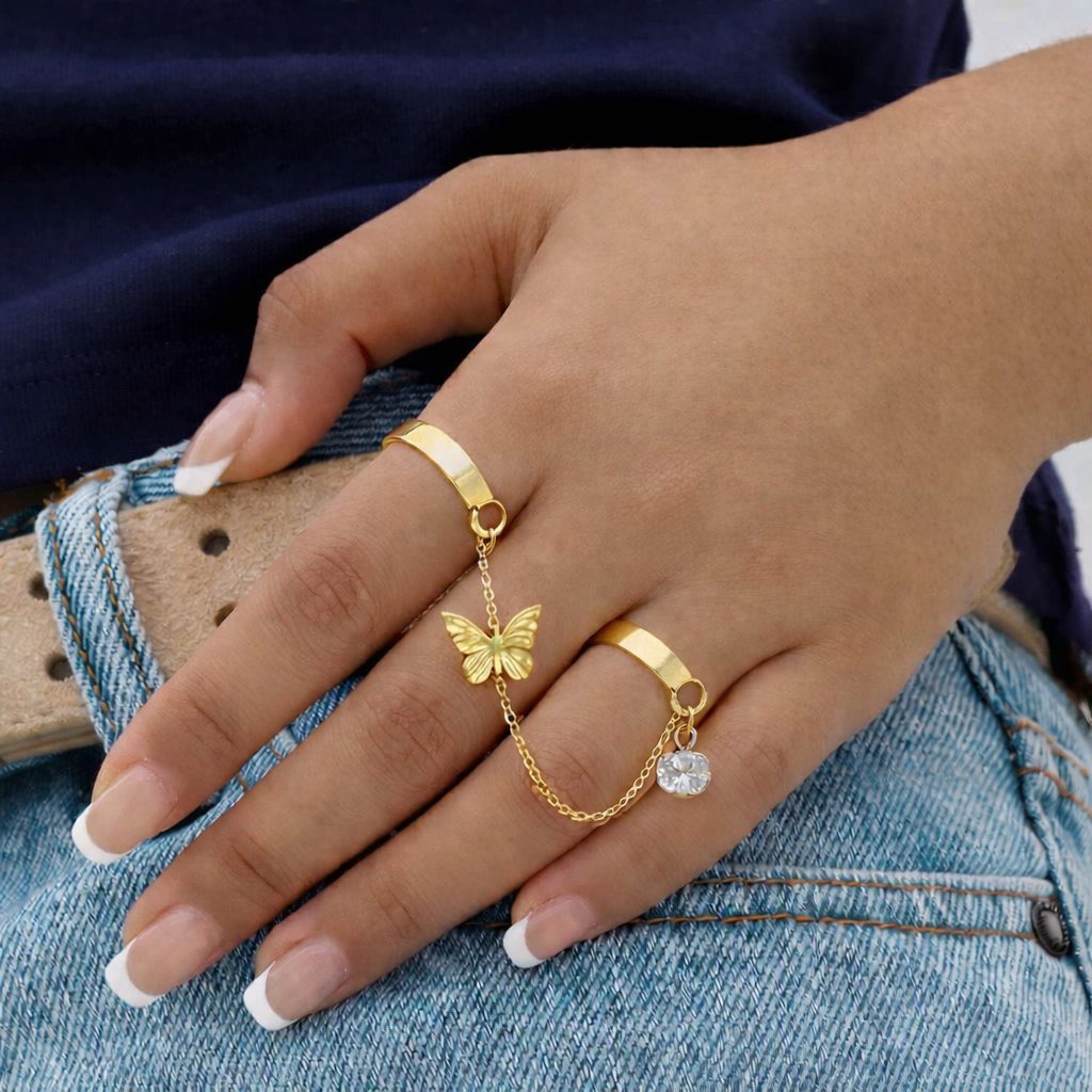 Double Finger Butterfly Chain Ring