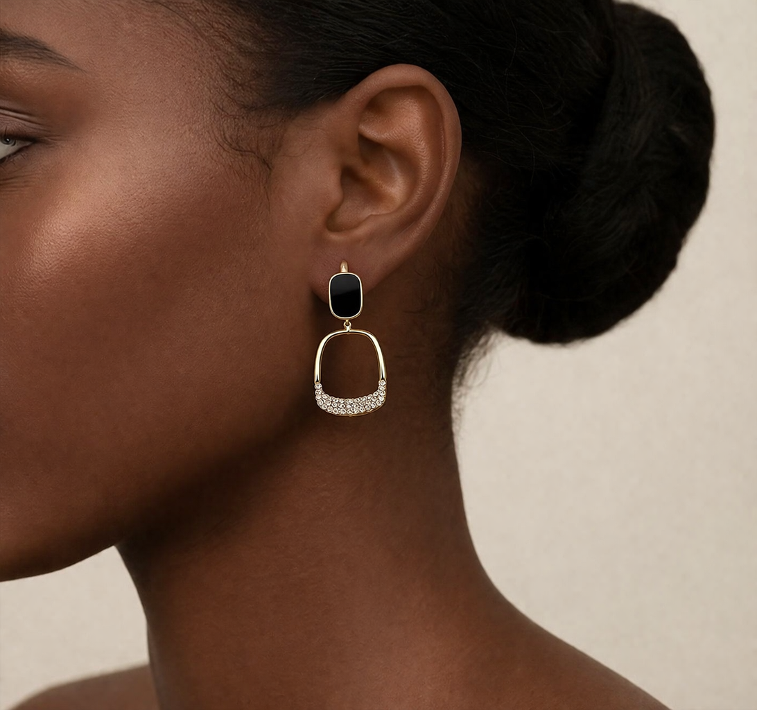 Black & Crystal Dangle Earrings