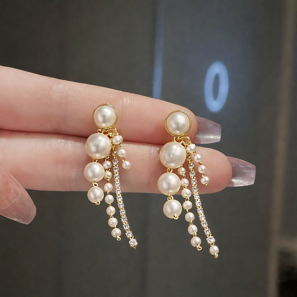 White Gold Plated Contemporary Drop Earrings