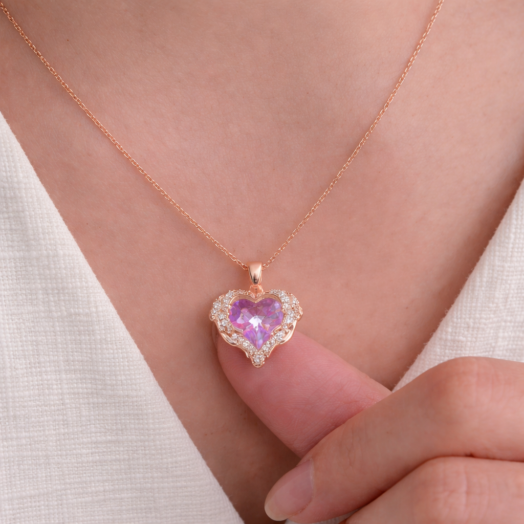 Ocean Love Heart Crystal Stone Necklace