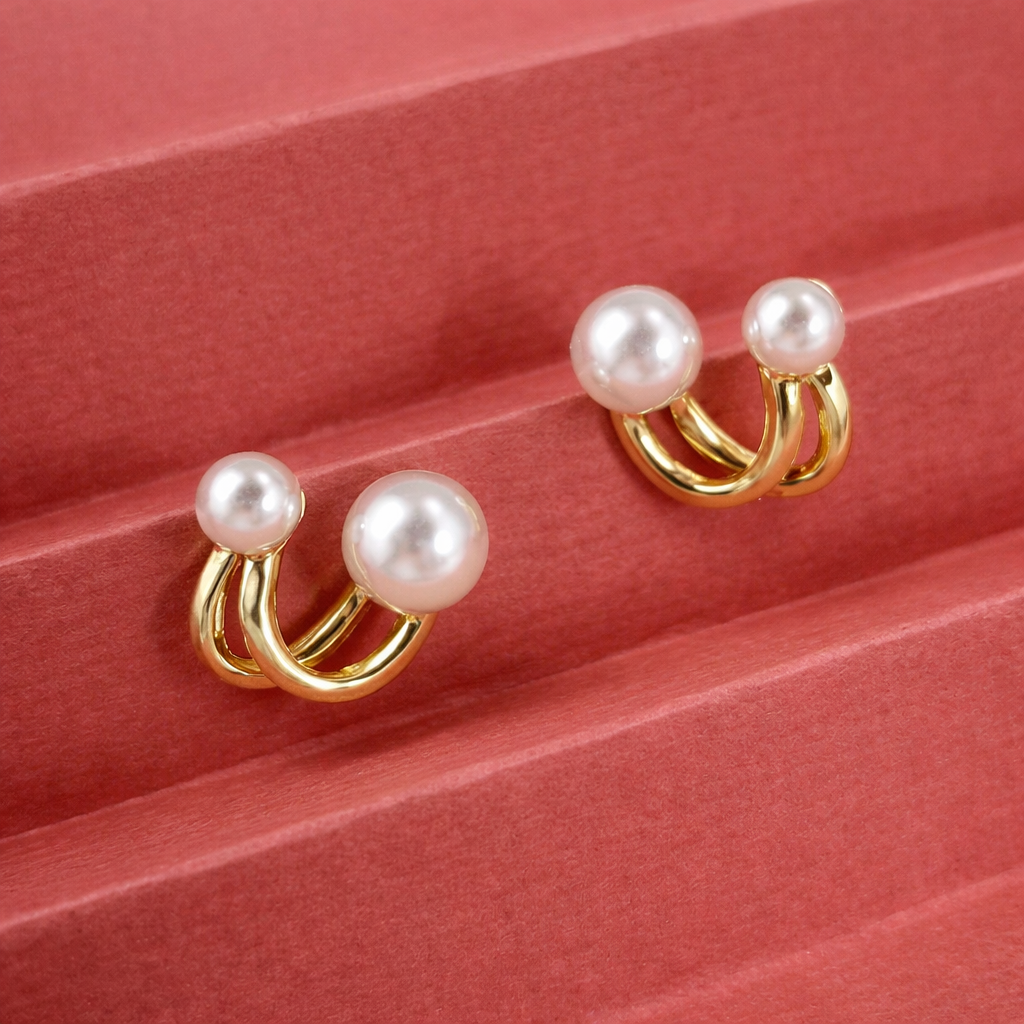 PolluxCraft Gold-Plated Pearls Contemporary Studs