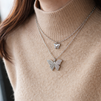 Mini Twin Butterfly Silver Plated Necklace