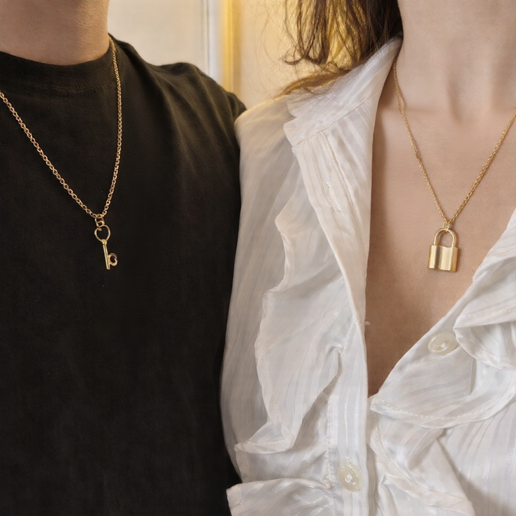 Couple Lock & Key Pendant Necklace Set