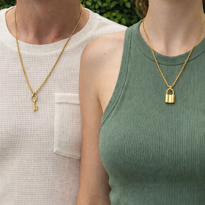 Couple Lock & Key Pendant Necklace Set