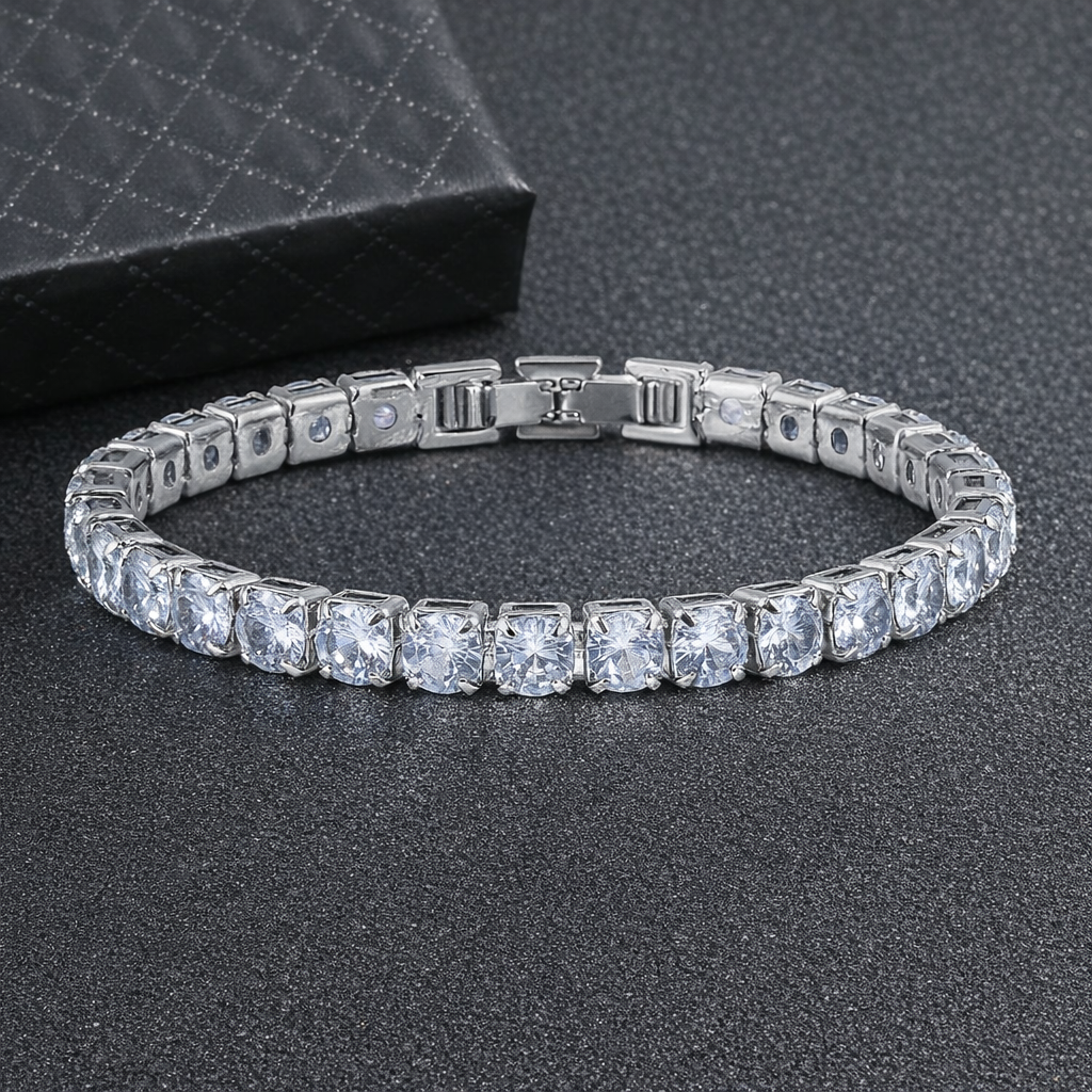 Rhodium Plated Cubic Zirconia Studded Bracelet