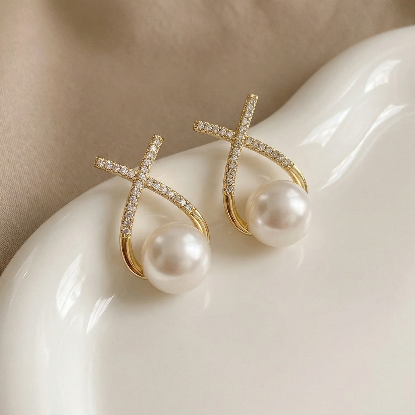 Korean Cross Pearl Stud Earrings ✨