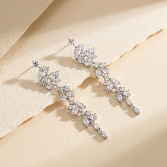 Leaf Design Crystal Drop Earring