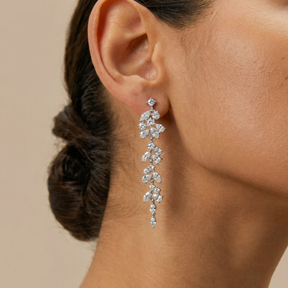 Leaf Design Crystal Drop Earring