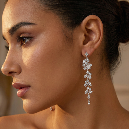 Leaf Design Crystal Drop Earring