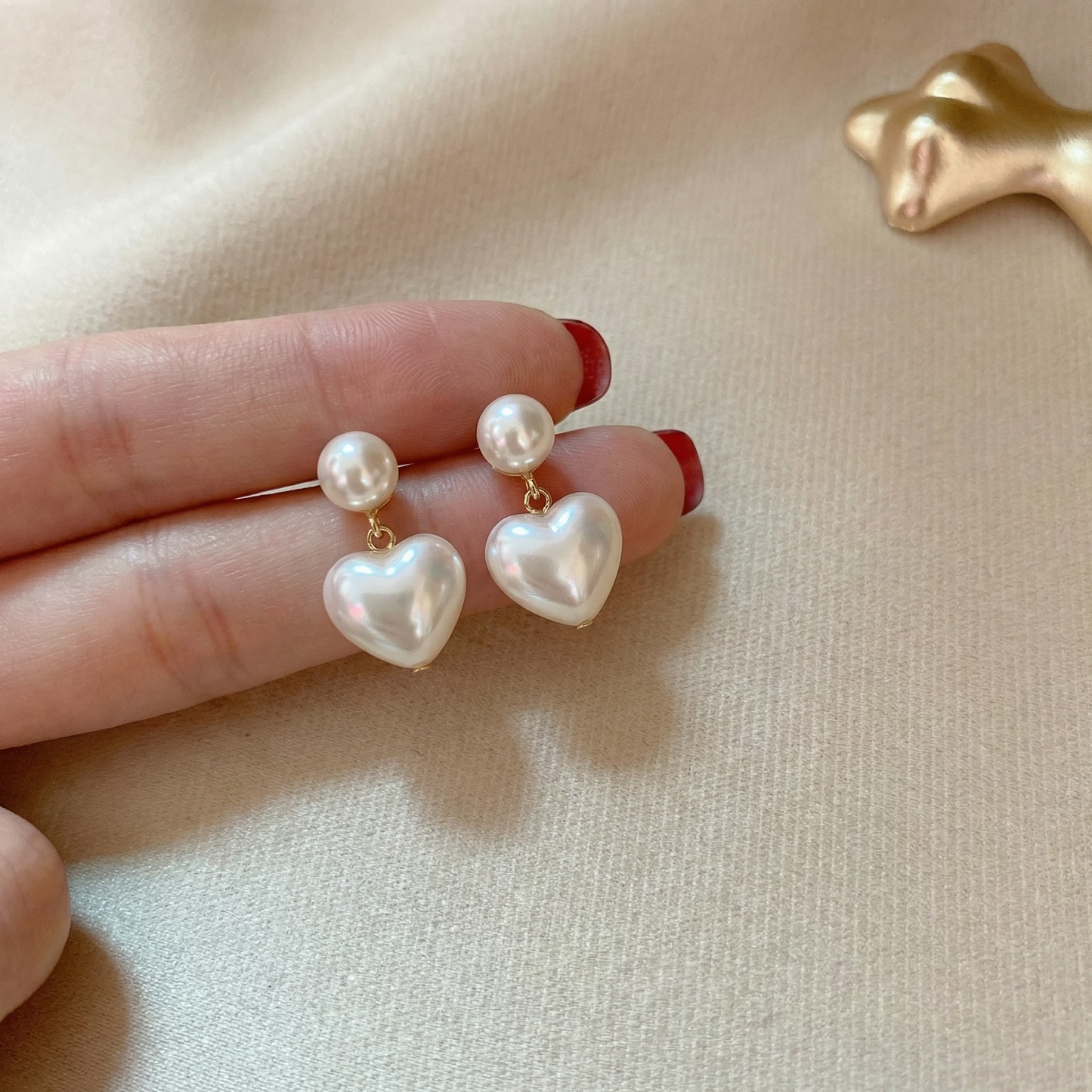 Yellow Chimes White Gold-Plated Heart Shape Pearl Studded