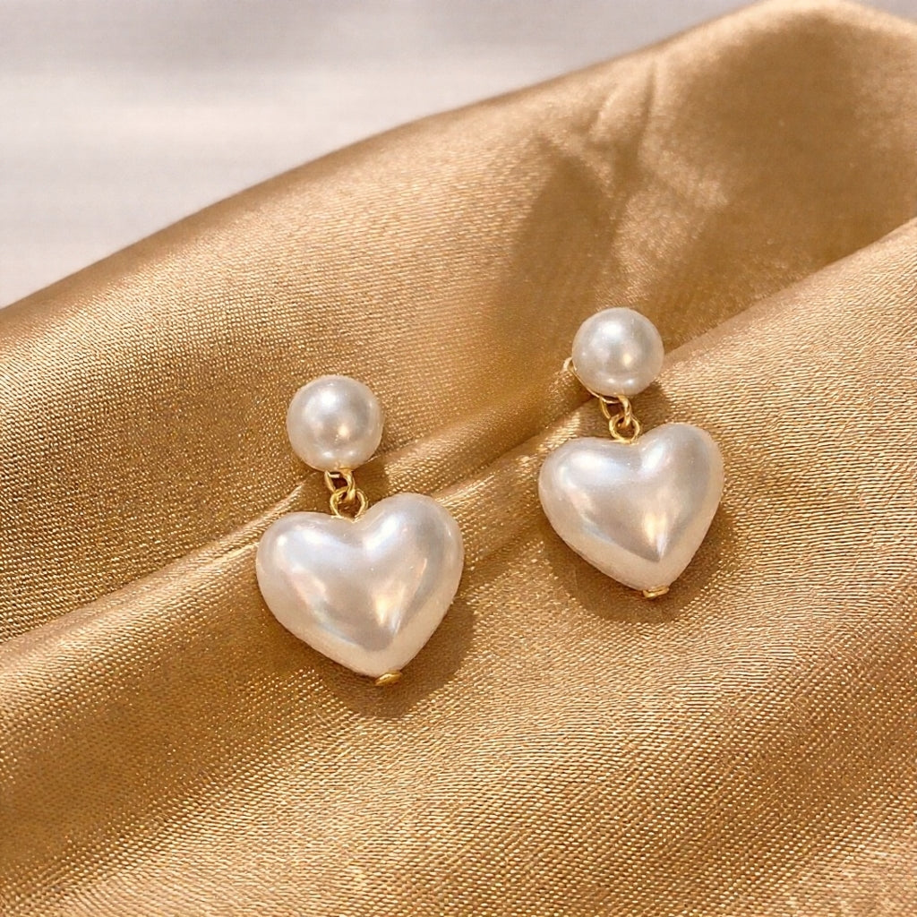 Yellow Chimes White Gold-Plated Heart Shape Pearl Studded