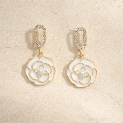Gold Plated  White Flower Earrings