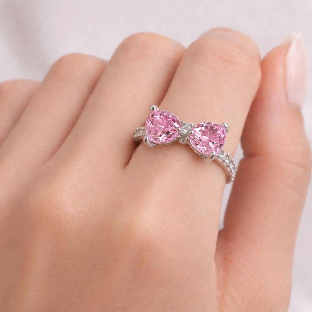 Heart Cubic Zirconia Bowknot Ring