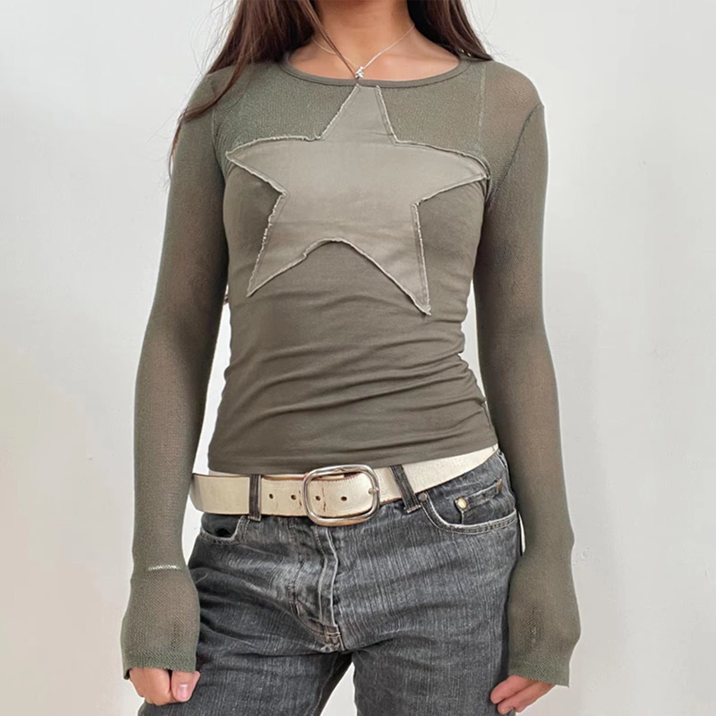2000S Y2K Cyber Grunge Vintage T-Shirt Graphic Print O Neck Long Sleeve Tee Women Slim Fit Crop Tops Egirl Skater Emo Streetwear