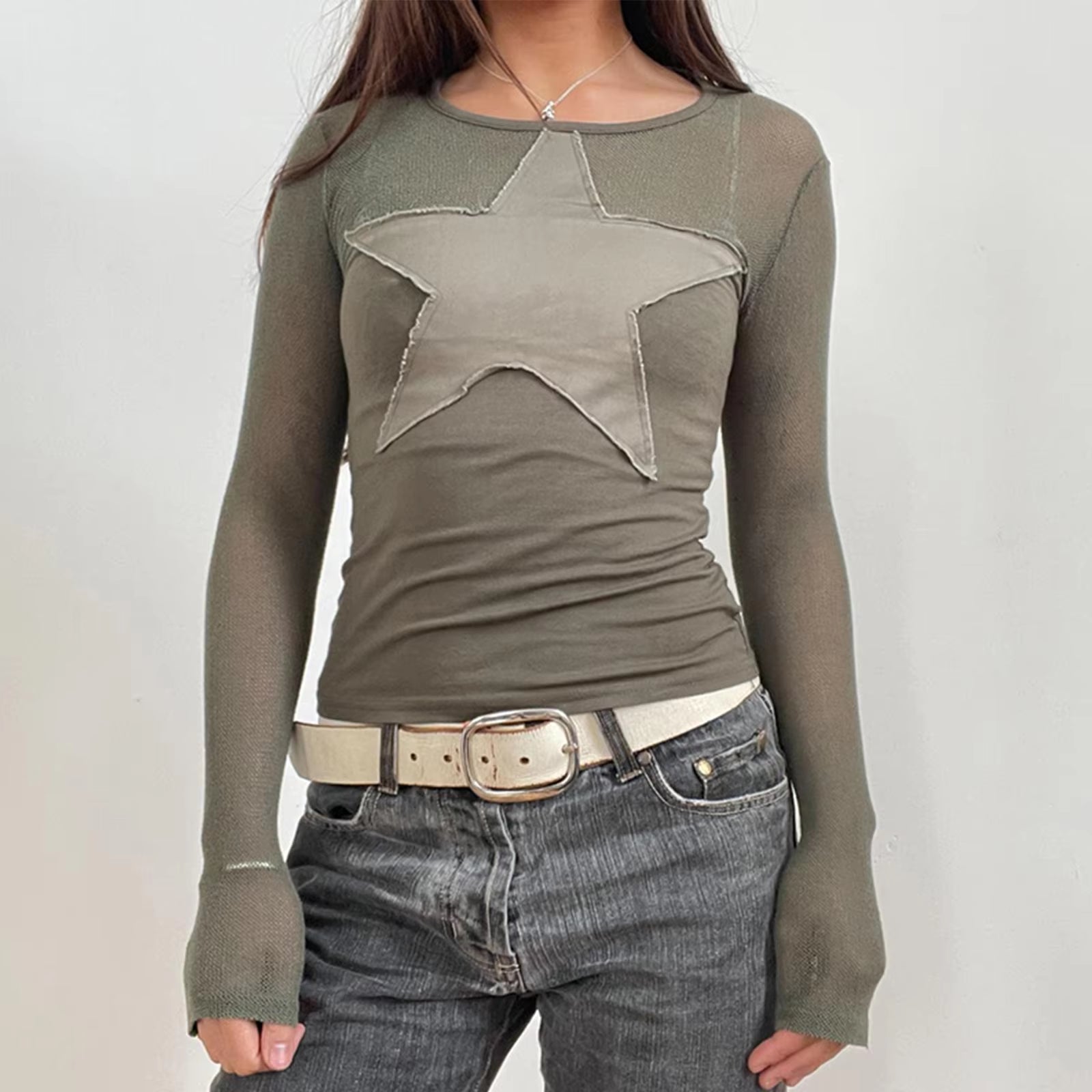 2000S Y2K Cyber Grunge Vintage T-Shirt Graphic Print O Neck Long Sleeve Tee Women Slim Fit Crop Tops Egirl Skater Emo Streetwear