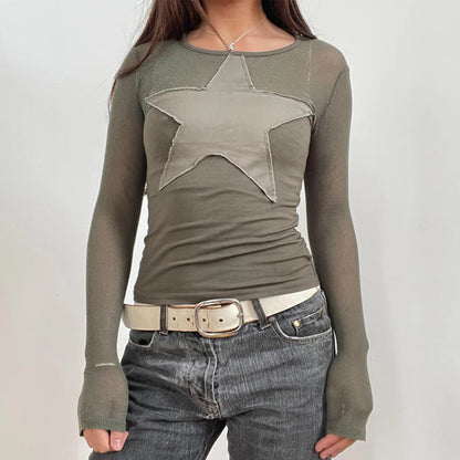 2000S Y2K Cyber Grunge Vintage T-Shirt Graphic Print O Neck Long Sleeve Tee Women Slim Fit Crop Tops Egirl Skater Emo Streetwear