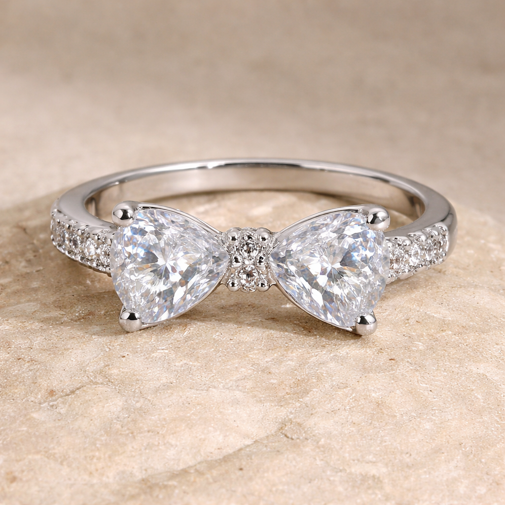 Heart Cubic Zirconia Bowknot Ring