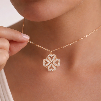 Leaf Clover Heart Magnetic Pendant Necklace