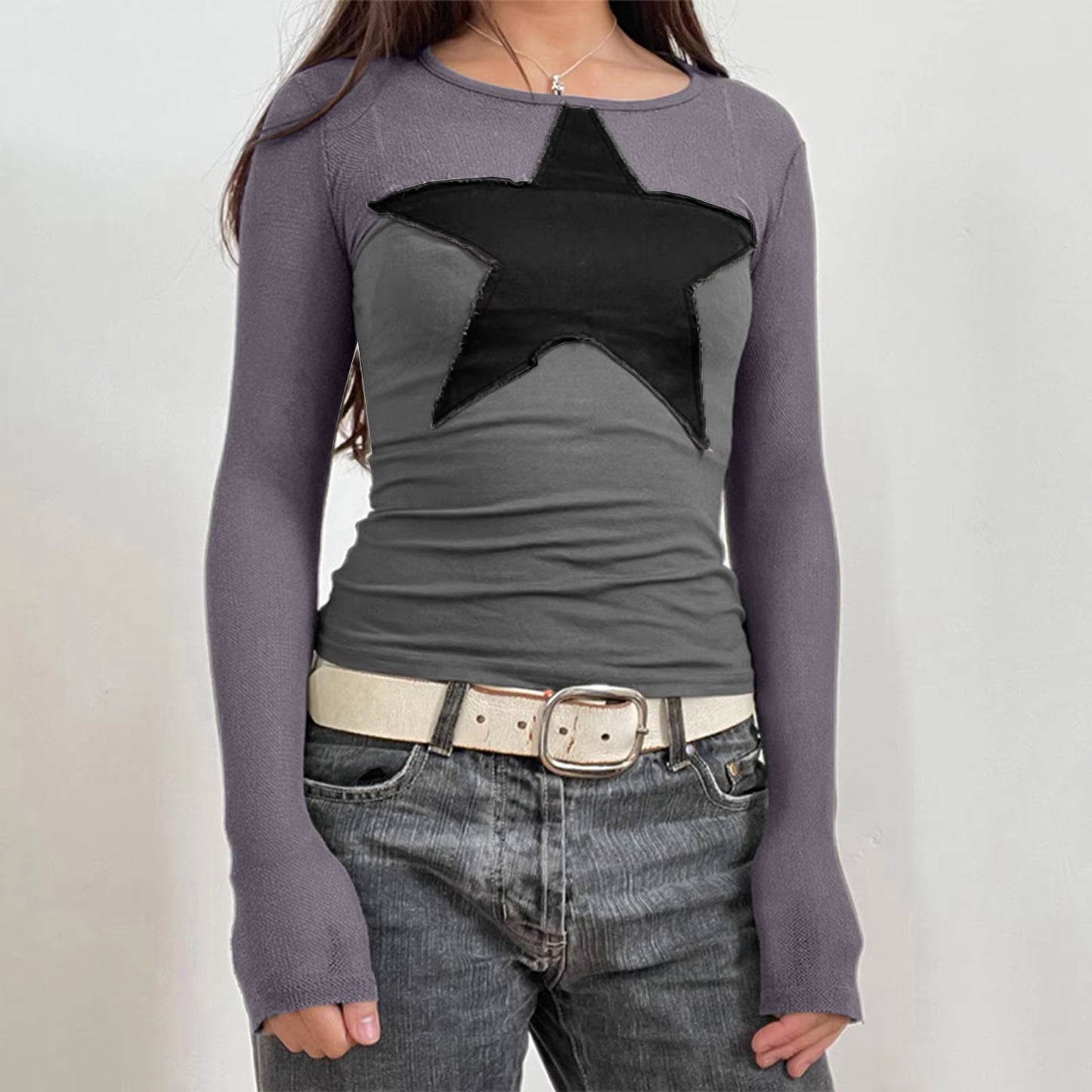 2000S Y2K Cyber Grunge Vintage T-Shirt Graphic Print O Neck Long Sleeve Tee Women Slim Fit Crop Tops Egirl Skater Emo Streetwear