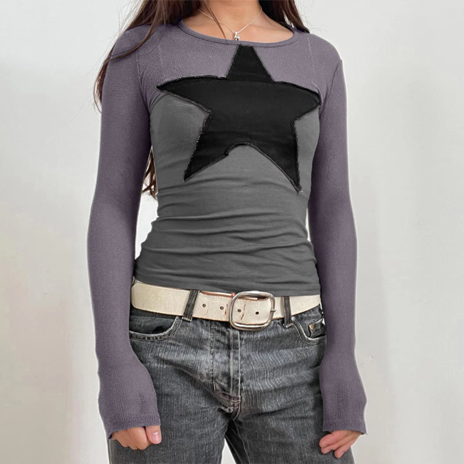 2000S Y2K Cyber Grunge Vintage T-Shirt Graphic Print O Neck Long Sleeve Tee Women Slim Fit Crop Tops Egirl Skater Emo Streetwear