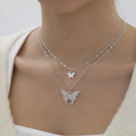 Mini Twin Butterfly Silver Plated Necklace