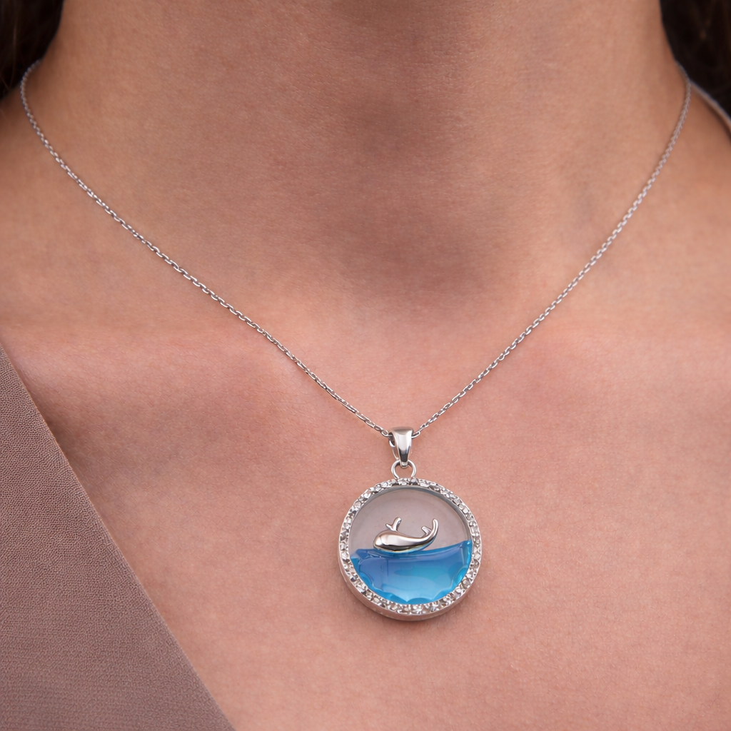 Whale Blue Ocean Pendant Necklace for Women