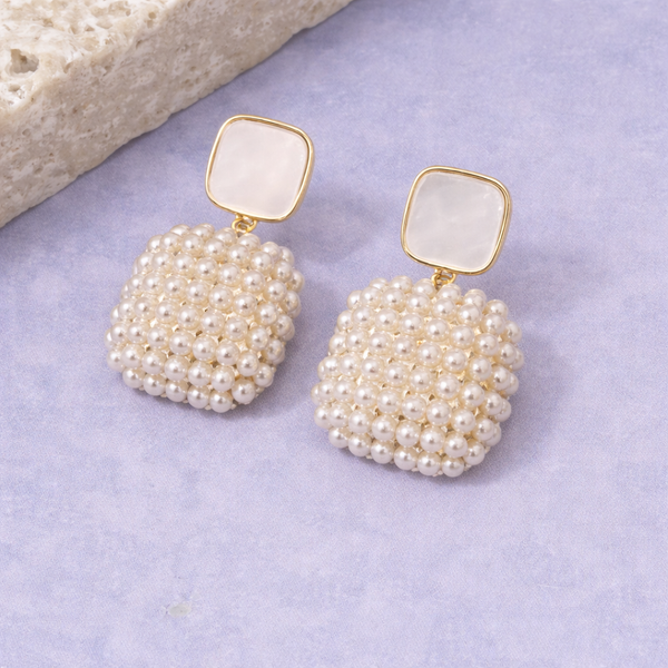 Modern Square Pearl Earrings for Women