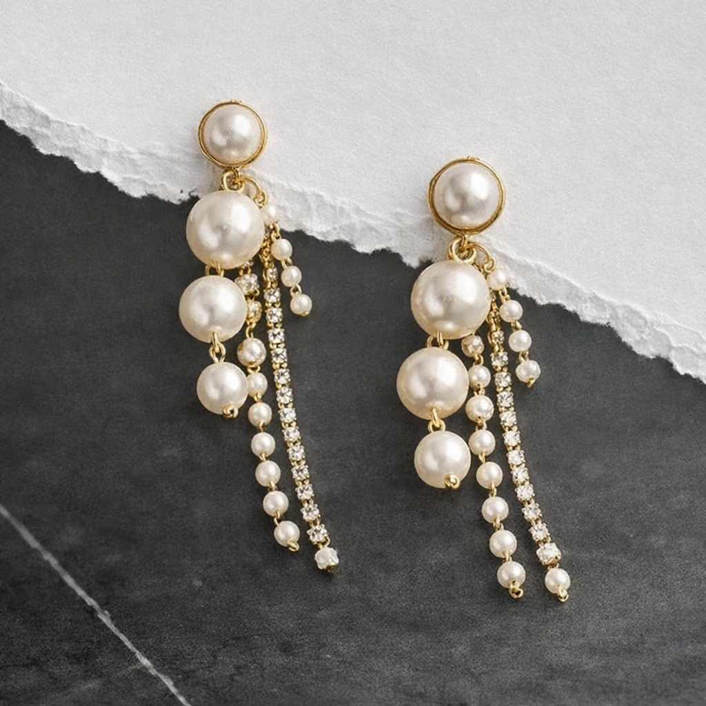 White Gold Plated Contemporary Drop Earrings