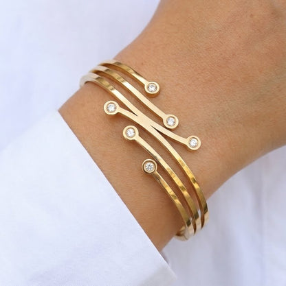 Aura & Alloy Gold Plated Dual Line Crystal Open Bracelet