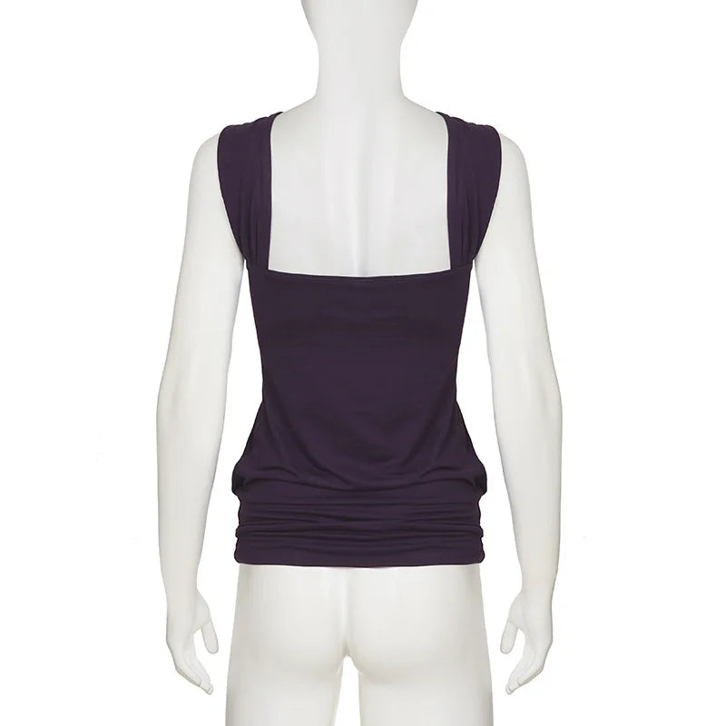 Women'S Purple Halter Neck Top Criss Cross Strap O Ring Detail Sleeveless Ruched Y2K Aesthetic Party Clubwear Going Out Outfit