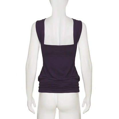 Women'S Purple Halter Neck Top Criss Cross Strap O Ring Detail Sleeveless Ruched Y2K Aesthetic Party Clubwear Going Out Outfit