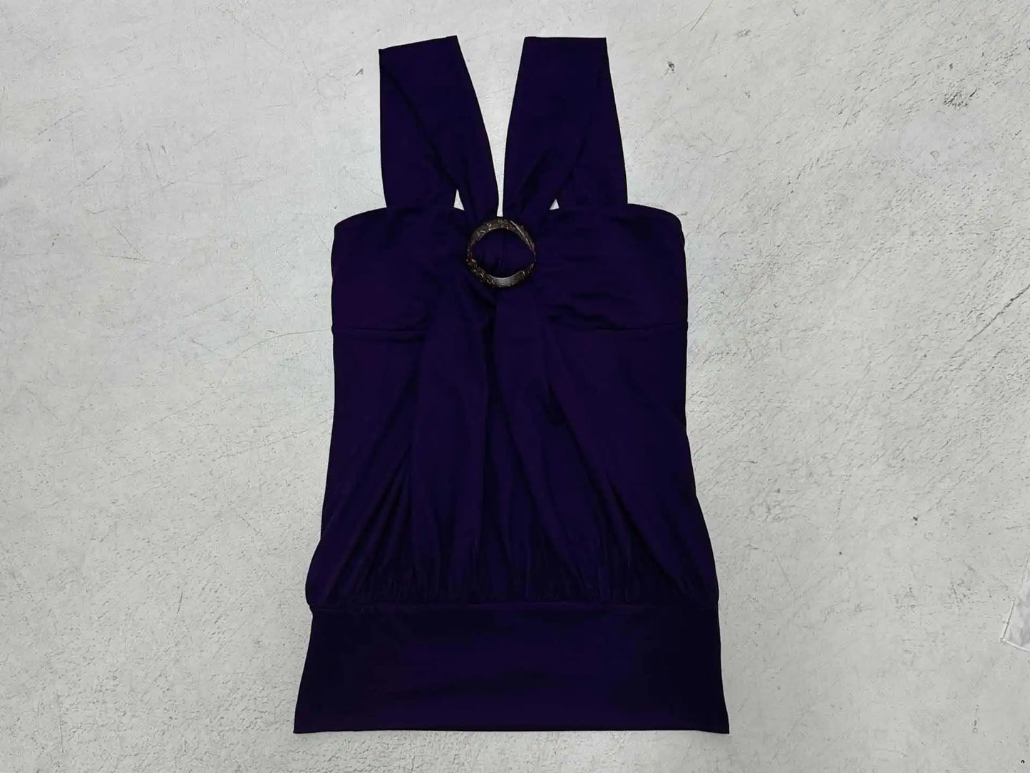 Women'S Purple Halter Neck Top Criss Cross Strap O Ring Detail Sleeveless Ruched Y2K Aesthetic Party Clubwear Going Out Outfit