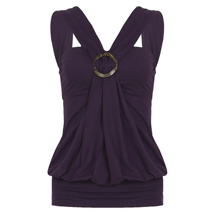 Women'S Purple Halter Neck Top Criss Cross Strap O Ring Detail Sleeveless Ruched Y2K Aesthetic Party Clubwear Going Out Outfit