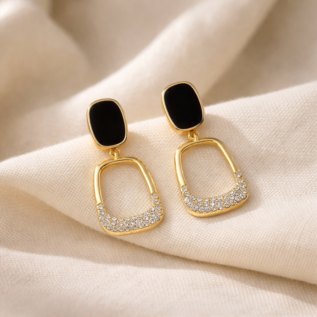 Black & Crystal Dangle Earrings