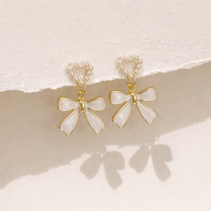 Elegant Heart Bow Dangle Earrings