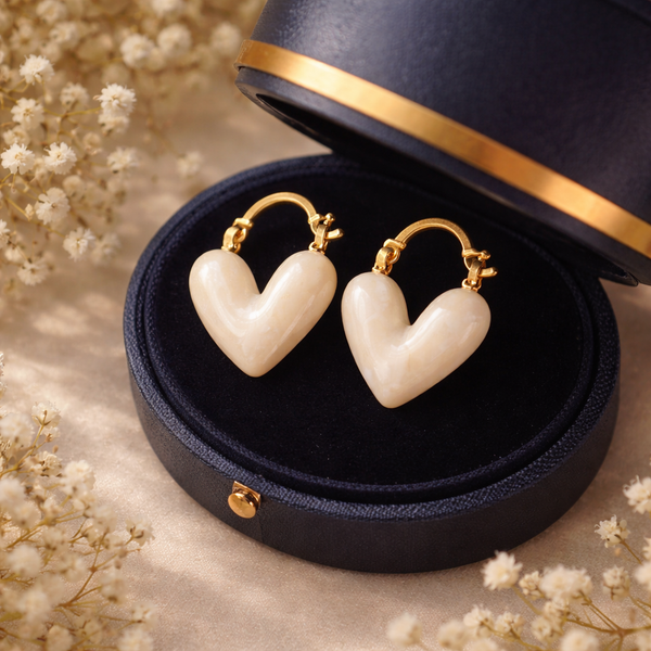 Heart Shaped Half Hoop Earrings - Earrings