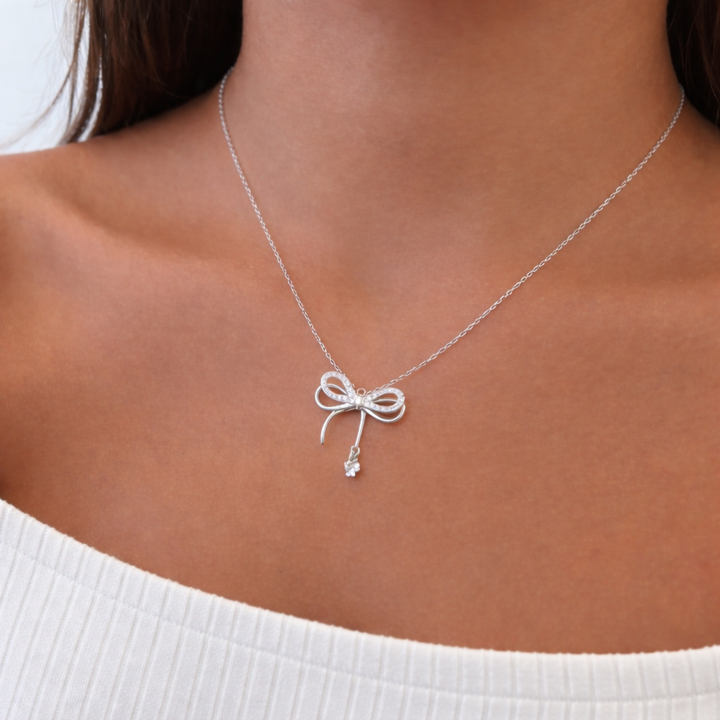 Dainty Bow Pendant Necklace for Women