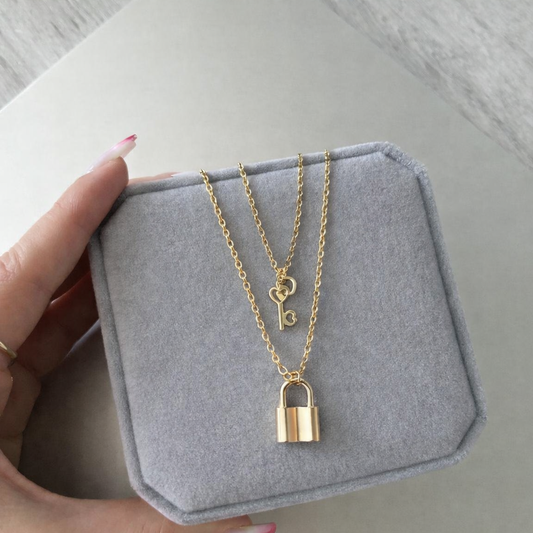 Couple Lock & Key Pendant Necklace Set