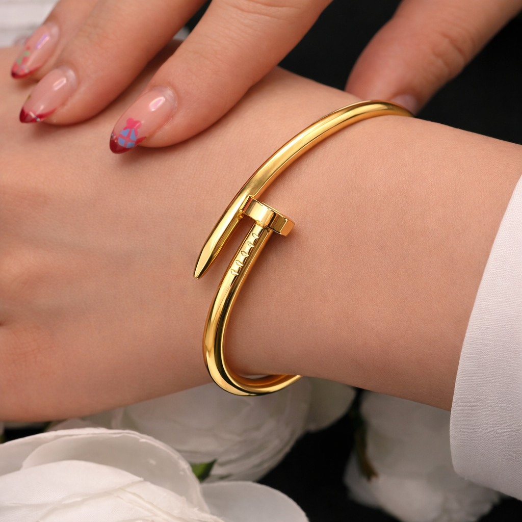 Golden Stainless Steel Nail Design Bracelet