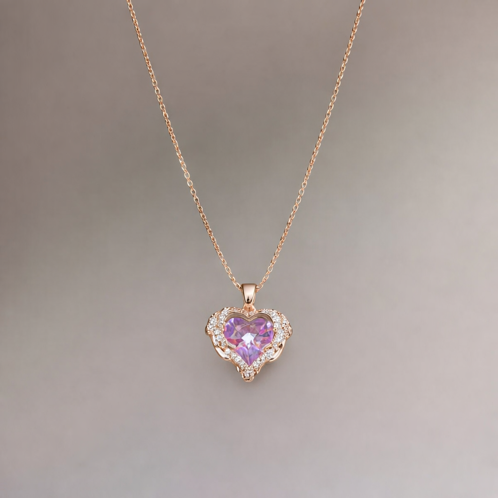 Ocean Love Heart Crystal Stone Necklace