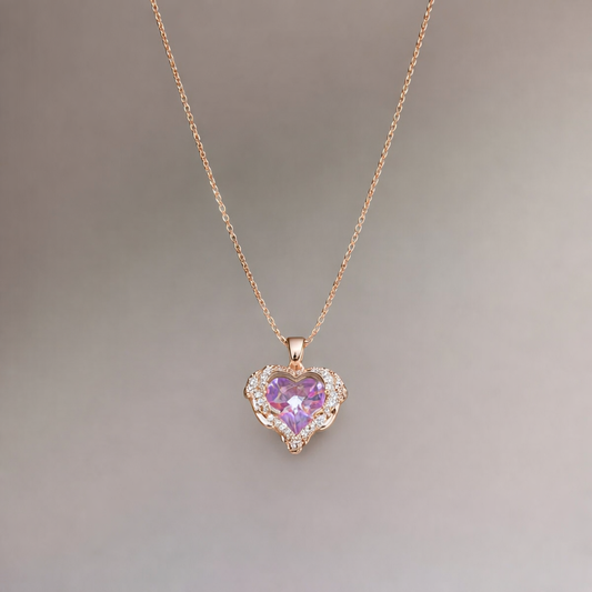Ocean Love Heart Crystal Stone Necklace
